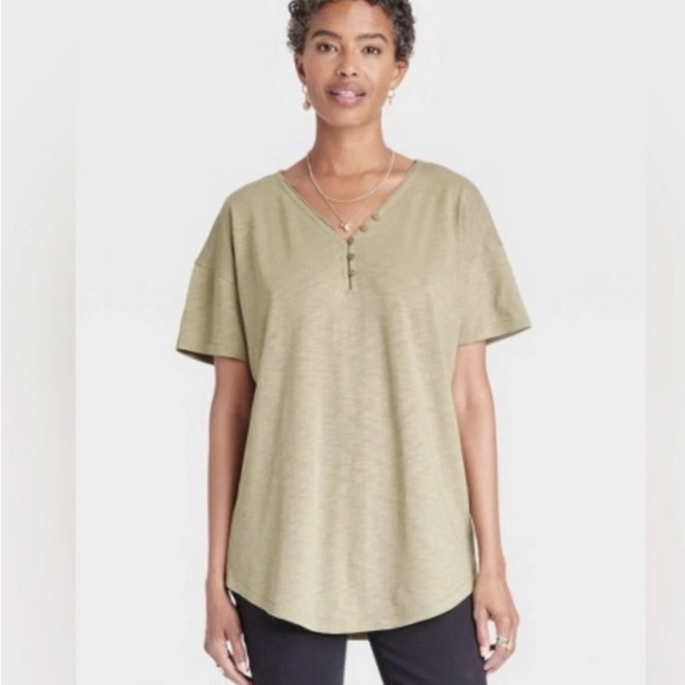 Knox Rose Essential Henley Tunic T-shirt Olive Green~ NWT